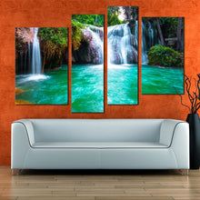 Load image into Gallery viewer, waterfall scenery canvas wall art thailand green waterfall nature 4 piece canvas print white than sawan waterfall multi canvas for your living room
