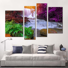 Load image into Gallery viewer, waterfall scenery canvas wall art thailand mountain waterfall 4 piece multi canvas artwork colorful mun dang waterfall nature canvas print in living room
