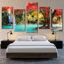 Load image into Gallery viewer, waterfall scenery canvas wall art thailand waterfall nature multiple canvas colorful erawan national park forest 5 piece canvas print For Bedroom
