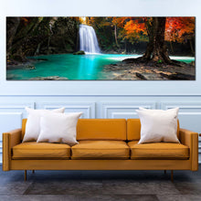 Load image into Gallery viewer, waterfall  scenic  canvas  print  stunning  waterfall  in  autumn  forest  canvas  artwork  red  green  trees  sun  waterfall  1  piece  canvas  wall  art For Your Living Room
