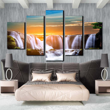 Load image into Gallery viewer, waterfall  in  sunrise  view  5  panel  canvas  prints For Bedroom
