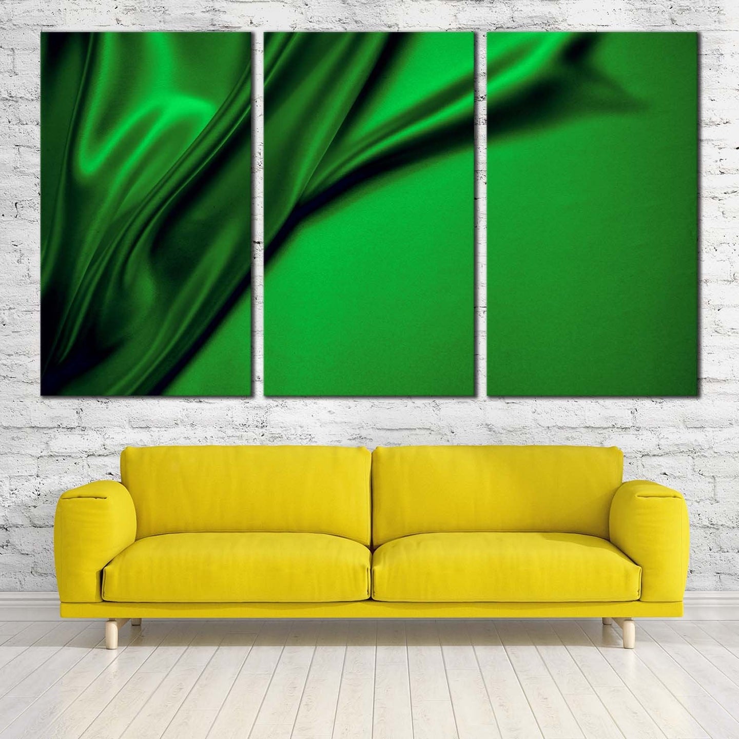 wavy folds canvas wall art green abstract background luxury 3 piece multi canvas artwork abstract elegant design canvas print For Living Room