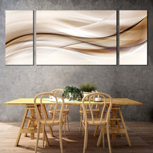 Load image into Gallery viewer, wavy lines canvas wall art modern classic abstract 3 piece canvas set brown black abstract waves canvas print elegant abstract multi canvas In Dining Room
