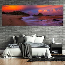 Load image into Gallery viewer, wellington  beach  canvas  wall  art  nambucca  heads  blue  ocean  panoramic  canvas  print  dramatic  orange  sky  ocean  beach  canvas  artwork For Bedroom
