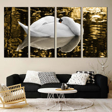 Load image into Gallery viewer, whie swan resting in water 4 panel canvas print For Living room

