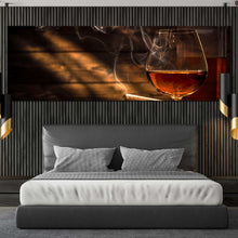 Load image into Gallery viewer, whiskey  glass  canvas  wall  art  whiskey  on  brown  wooden  table  1  piece  canvas  artwork  classic  orange  whiskey  cigar  canvas  print For Bedroom
