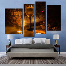 Load image into Gallery viewer, white wine canvas wall art wine in the evening 4 piece canvas print orange brown romantic wine glass canvas set for bedroom
