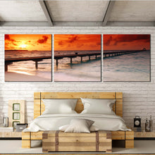 Load image into Gallery viewer, white  sand  waves  beach  red  sky  pier  triptych  wall  art  In Bedroom
