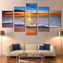 Load image into Gallery viewer, white  sea  wave  at  sunset  5  Piece  photography  prints In Living Room
