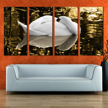 Load image into Gallery viewer, white swan resting in the lake 4 piece canvas print In Living Room
