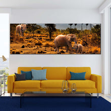 Load image into Gallery viewer, wide  canvas  prints  elephants  in  desert  palm  trees In Living Room
