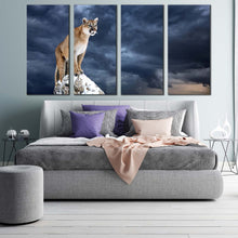 Load image into Gallery viewer, wild cat canvas wall art brown cougar multi canvas white mountain lion animal 4 piece canvas print For Bedroom
