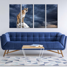 Load image into Gallery viewer, wild cat canvas wall art brown cougar multi canvas white mountain lion animal 4 piece canvas print In Living room
