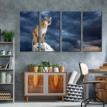 Load image into Gallery viewer, wild cat canvas wall art brown cougar multi canvas white mountain lion animal 4 piece canvas print 
