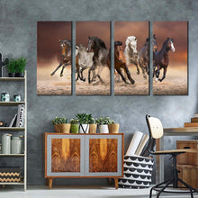 Load image into Gallery viewer, wild horse canvas print black horses running forward canvas set white brown herd of horses horses 4 piece canvas wall art
