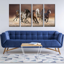 Load image into Gallery viewer, wild horse canvas print black horses running forward canvas set white brown herd of horses horses 4 piece canvas wall art For Living Room
