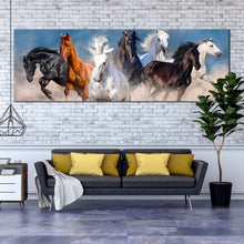 Load image into Gallery viewer, wild  horses  canvas  wall  art  black  white  brown  horses  1  piece  canvas  heard  of  horses  canvas  artwork In Living Room
