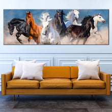 Load image into Gallery viewer, wild  horses  canvas  wall  art  black  white  brown  horses  1  piece  canvas  heard  of  horses  canvas  artwork In Living Room
