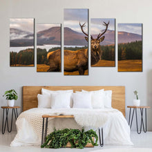 Load image into Gallery viewer, wild stag canvas print brown stag portrait multiple canvas deer in green nature 5 piece canvas wall art For Your Bedroom
