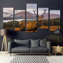 Load image into Gallery viewer, wild stag canvas print brown stag portrait multiple canvas deer in green nature 5 piece canvas wall art For Living room
