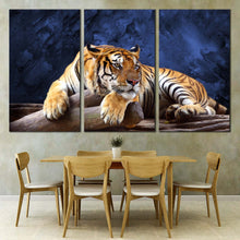Load image into Gallery viewer, wild cat resting tiger on tree branch triptych canvas print In Dining Room
