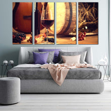 Load image into Gallery viewer, wine barrel canvas wall art red wine glass 4 piece canvas set wine bottle and brown guitar canvas print For Your Bedroom
