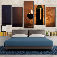 Load image into Gallery viewer, wine bottle canvas wall art fancy red wine glass 5 piece multi canvas green drink bottle canvas print For Your Bedroom
