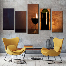 Load image into Gallery viewer, wine bottle canvas wall art fancy red wine glass 5 piece multi canvas green drink bottle canvas print For Living Room
