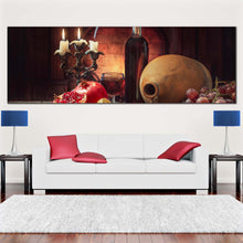Load image into Gallery viewer, wine  bottle  canvas  wall  art  red  wine  fruits  panoramic  canvas  print  colorful  still  life  wine  1  piece  canvas  artwork In Living room
