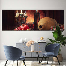 Load image into Gallery viewer, wine  bottle  canvas  wall  art  red  wine  fruits  panoramic  canvas  print  colorful  still  life  wine  1  piece  canvas  artwork In Living room
