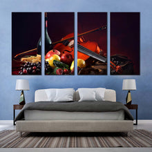 Load image into Gallery viewer, wine bottle canvas wall art still life wine canvas print colorful fruits violin wine 4 piece canvas set For Bedroom
