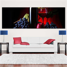 Load image into Gallery viewer, wine  bottle  canvas  wall  art  still  life  winery  1  piece  canvas  print  red  wine  canvas  artwork  black  wine  grapes  wide  canvas For Living Room
