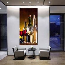 Load image into Gallery viewer, wine  bottles  canvas  wall  art  red  and  white  wine  1  piece  canvas  artwork  green  alcohol  bottles  and  glasses  canvas  print For Living Room
