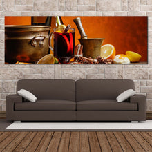 Load image into Gallery viewer, wine  bottles  canvas  wall  art  red  wine  and  oranges  1  piece  canvas  artwork  orange  fruits  wine  glass  canvas  print In Living Room
