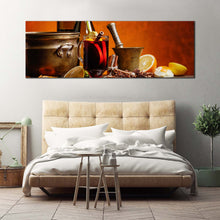 Load image into Gallery viewer, wine  bottles  canvas  wall  art  red  wine  and  oranges  1  piece  canvas  artwork  orange  fruits  wine  glass  canvas  print For Bedroom
