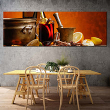 Load image into Gallery viewer, wine  bottles  canvas  wall  art  red  wine  and  oranges  1  piece  canvas  artwork  orange  fruits  wine  glass  canvas  print In Dnning Room
