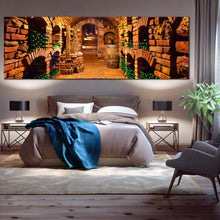 Load image into Gallery viewer, wine  cellar  canvas  wall  art  france  orange  brown  wine  cellar  1  piece  canvas  artwork  green  wine  bottles  canvas  print For Bedroom
