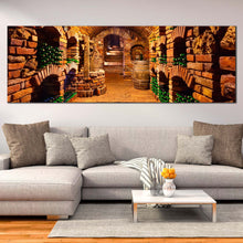 Load image into Gallery viewer, wine  cellar  canvas  wall  art  france  orange  brown  wine  cellar  1  piece  canvas  artwork  green  wine  bottles  canvas  print For Living Room
