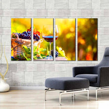 Load image into Gallery viewer, wine drink canvas wall art wine and grapes 4 piece canvas print wine in autumn canvas set colorful wine fruits multi canvas For Living Room
