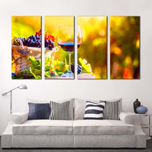 Load image into Gallery viewer, wine drink canvas wall art wine and grapes 4 piece canvas print wine in autumn canvas set colorful wine fruits multi canvas In Living Room
