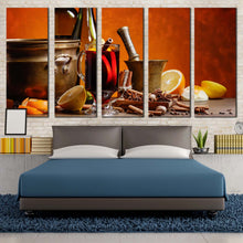 Load image into Gallery viewer, wine drink canvas wall art wine and orange fruits multi canvas red wine glasses 5 piece canvas print For Bedroom
