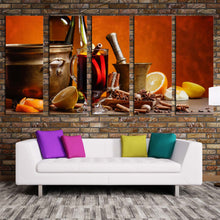 Load image into Gallery viewer, wine drink canvas wall art wine and orange fruits multi canvas red wine glasses 5 piece canvas print For Living Room
