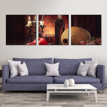 Load image into Gallery viewer, wine  fireplace  canvas  print  colorful  still  life  wine  canvas  set  red  wine  fruits  and  candles  3  piece  canvas  wall  art For Living Room
