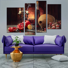 Load image into Gallery viewer, wine fruits canvas canvas wall art red wine candlelight 4 piece canvas print colorful still life wine bottle multi canvas artwork for living room
