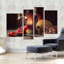 Load image into Gallery viewer, wine fruits canvas canvas wall art red wine candlelight 4 piece canvas print colorful still life wine bottle multi canvas artwork for your living room 
