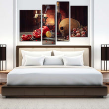 Load image into Gallery viewer, wine fruits canvas canvas wall art red wine candlelight 4 piece canvas print colorful still life wine bottle multi canvas artwork in bedroom
