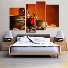 Load image into Gallery viewer, wine fruits canvas print red wine glasses 4 piece canvas wall art orange fruits wine bottle canvas set for your bedroom
