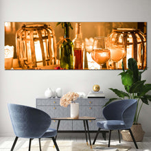 Load image into Gallery viewer, wine  fruits  canvas  wall  art  green  wine  bottles  1  piece  canvas  print  orange  wine  glass  and  candles  canvas  artwork In Living Room
