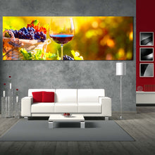 Load image into Gallery viewer, wine  glass  canvas  print  colorful  wine  fruits  canvas  artwork  glass  of  wine  at  sunset  1  piece  canvas  wall  art  wine  in  yellow  autumn  wide  canvas For Living Room

