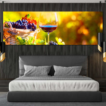 Load image into Gallery viewer, wine  glass  canvas  print  colorful  wine  fruits  canvas  artwork  glass  of  wine  at  sunset  1  piece  canvas  wall  art  wine  in  yellow  autumn  wide  canvas For Bedroom
